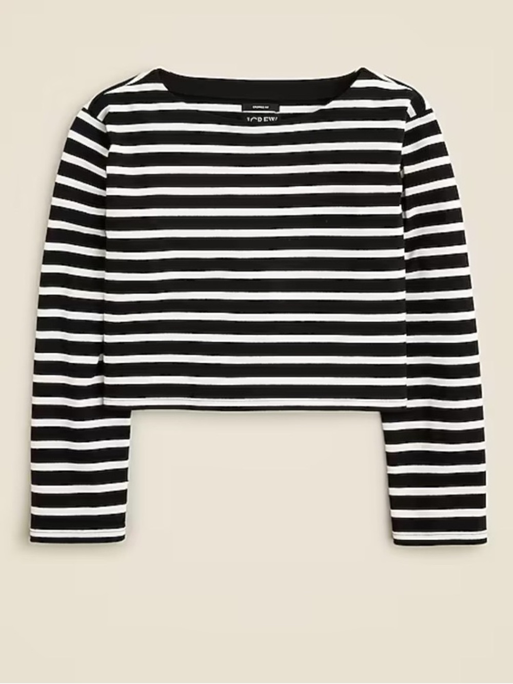 J.Crew Cropped Boatneck Black & White Striped T-Shirt in Mariner Cotton